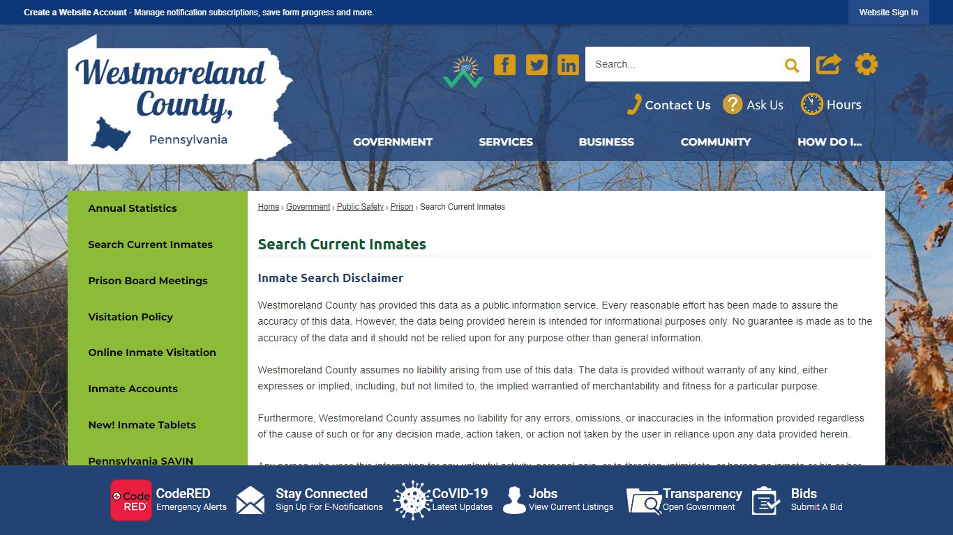 Search Current Inmates - Westmoreland County, Pennsylvania